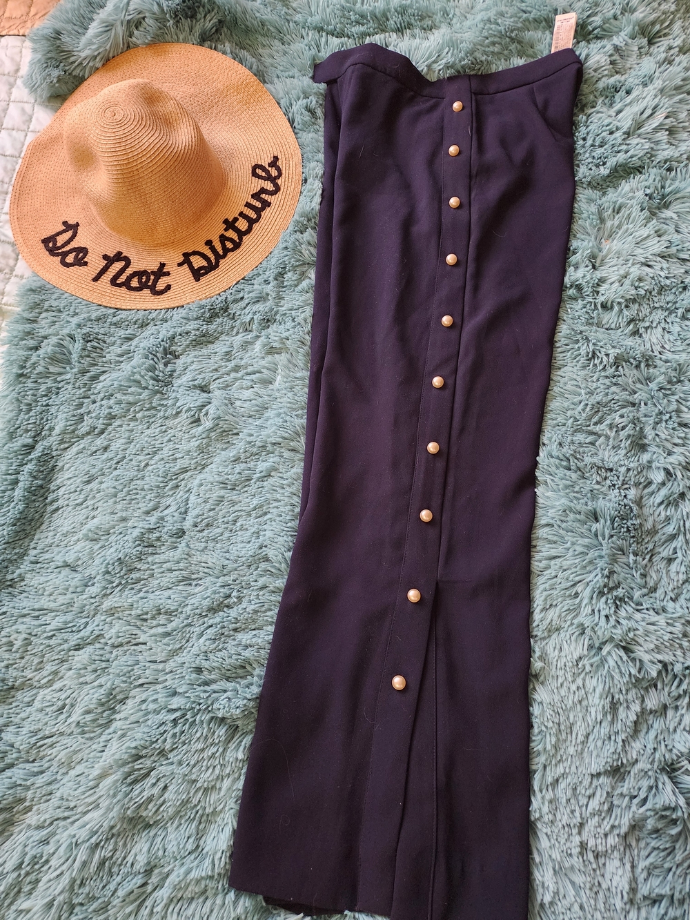 Zara Navy Blue Boot-Cut Pants with Pearls Buttons